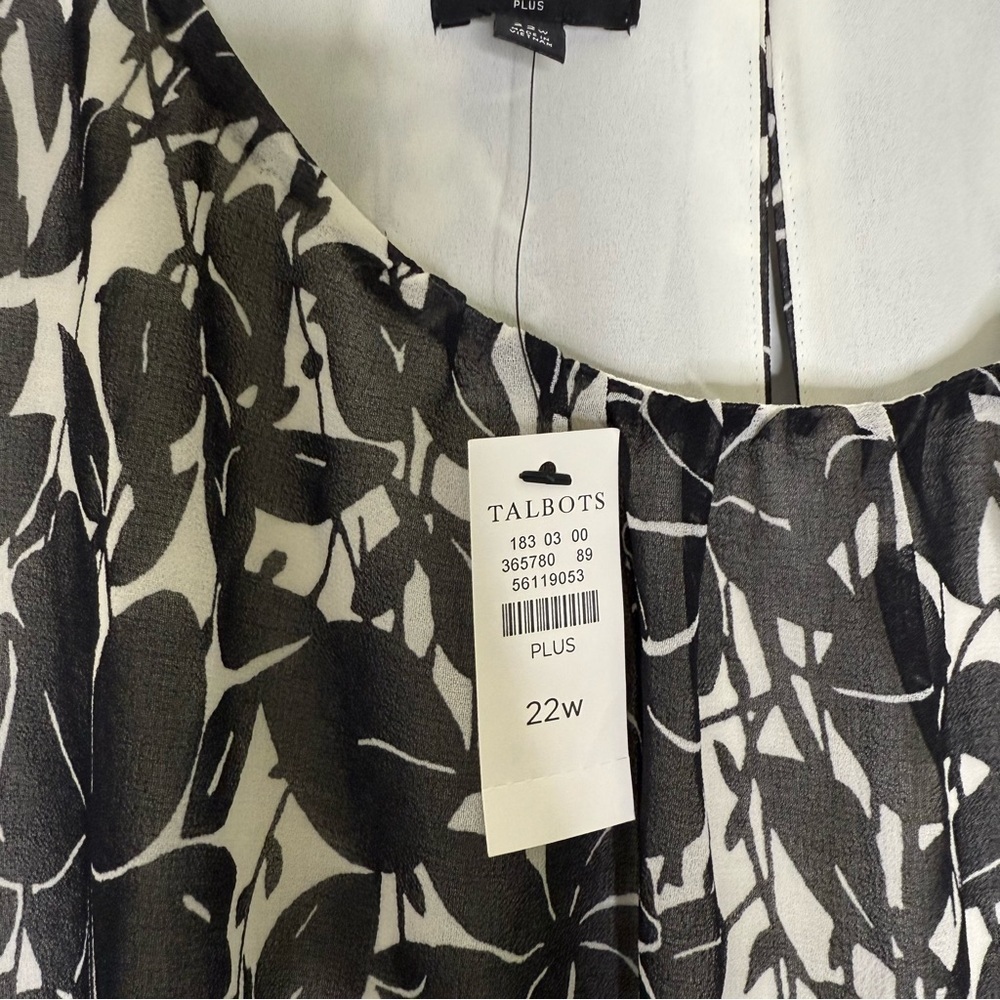 Talbots Plus Black White Floral Sleeveless Midi Dress 22W NWT - Picture 5 of 7